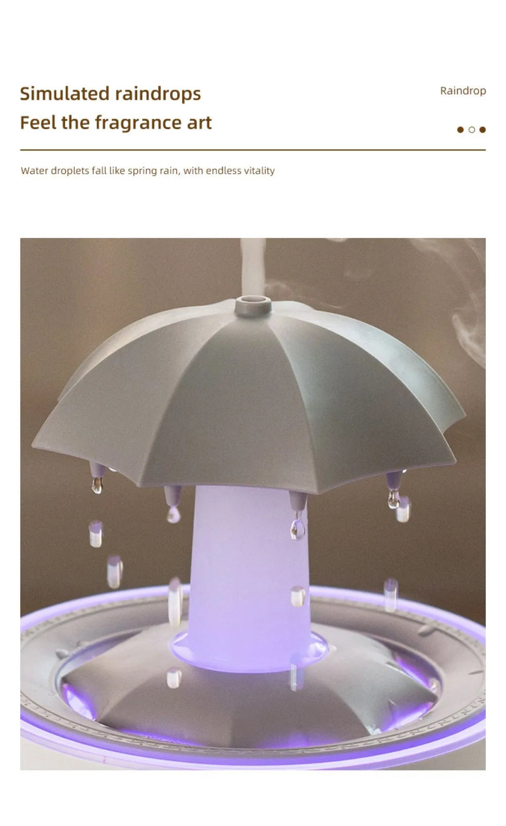 Rotating Umbrella Water Drop Air Humidifier with Colourful Night Lights Mute Spary Home Essential Oil Aroma Diffuser Humidifier