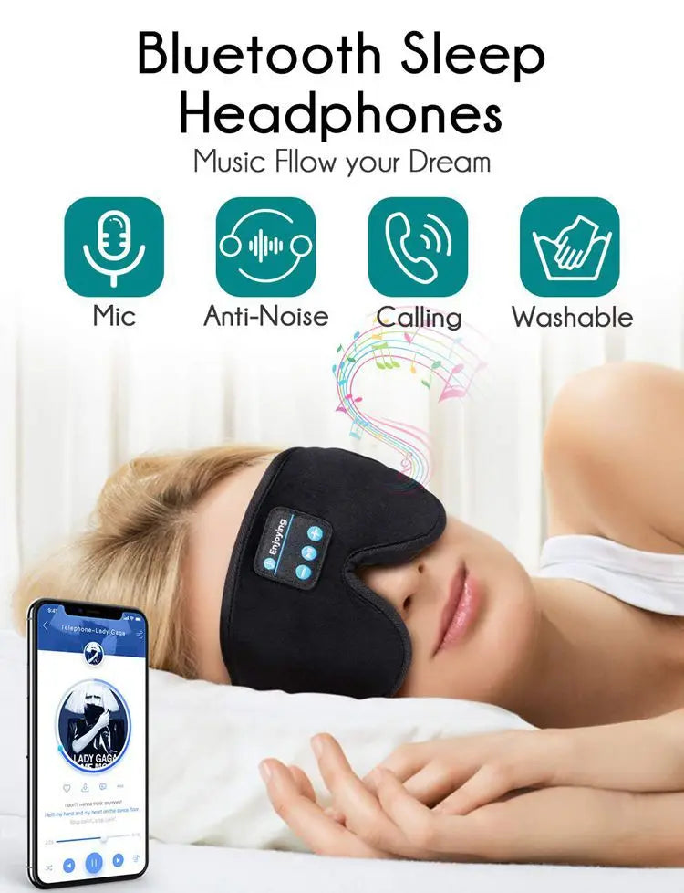 Bluetooth Sleeping Headphones 3D Eye Mask Wireless Air Travel 5.0 Headband Soft Elastic Comfortable Music Earphones