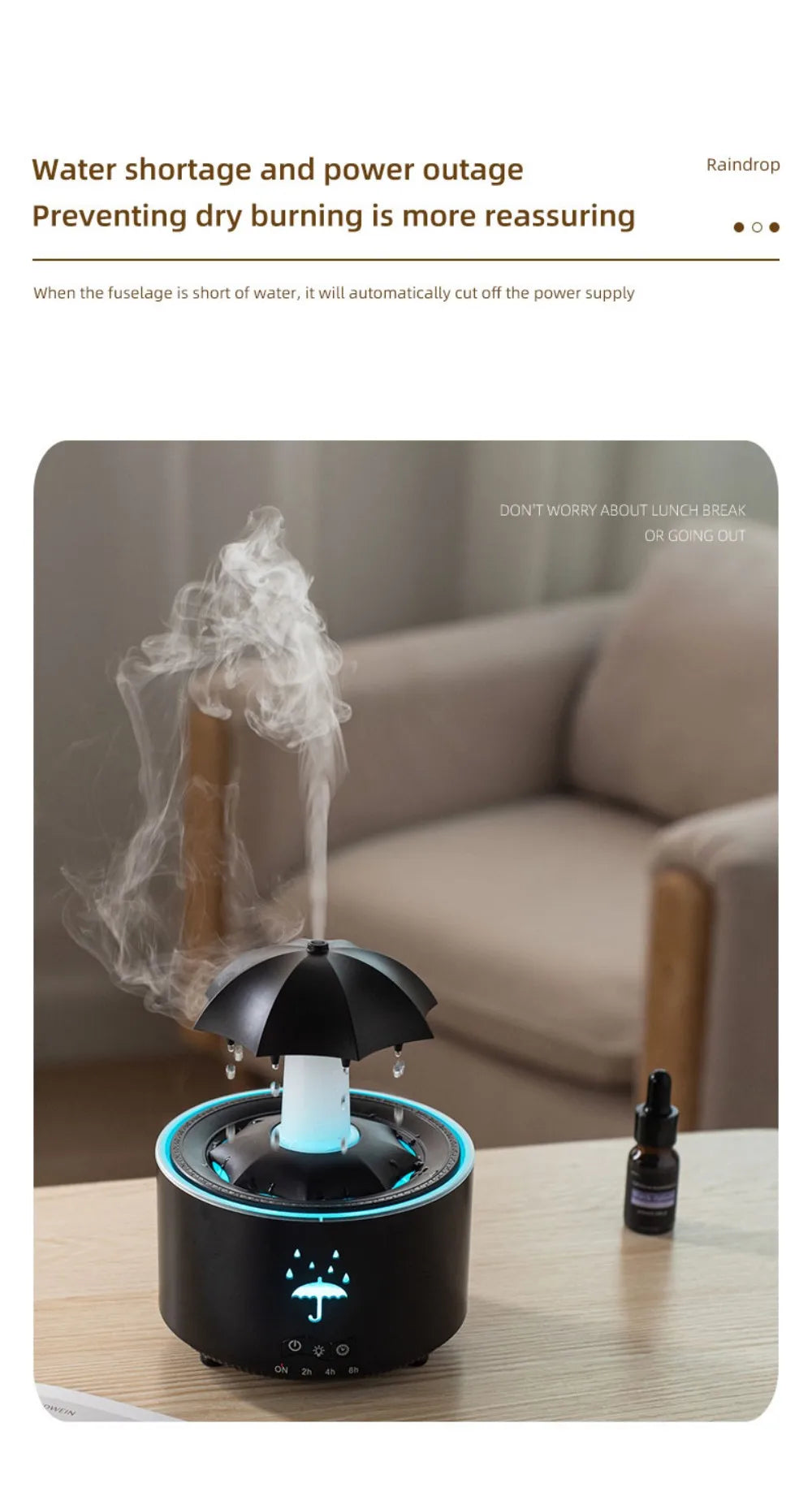 Rotating Umbrella Water Drop Air Humidifier with Colourful Night Lights Mute Spary Home Essential Oil Aroma Diffuser Humidifier