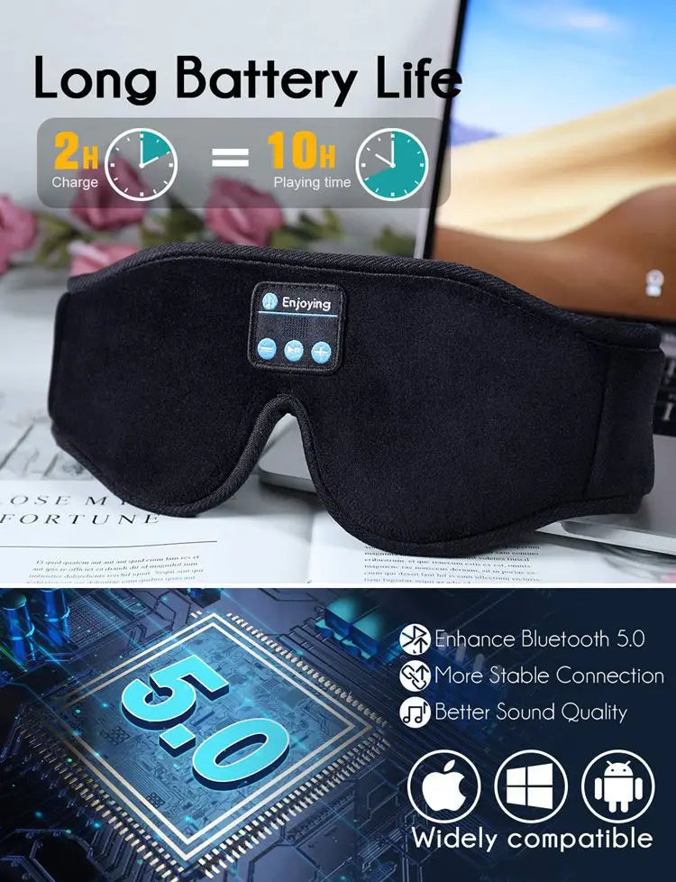 Bluetooth Sleeping Headphones 3D Eye Mask Wireless Air Travel 5.0 Headband Soft Elastic Comfortable Music Earphones