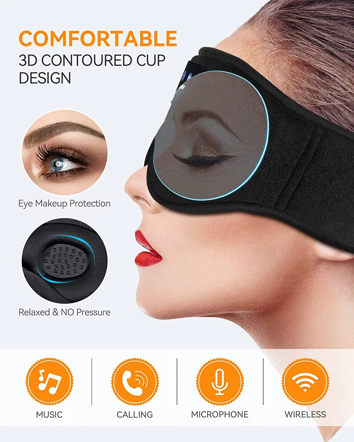 Bluetooth Sleeping Headphones 3D Eye Mask Wireless Air Travel 5.0 Headband Soft Elastic Comfortable Music Earphones