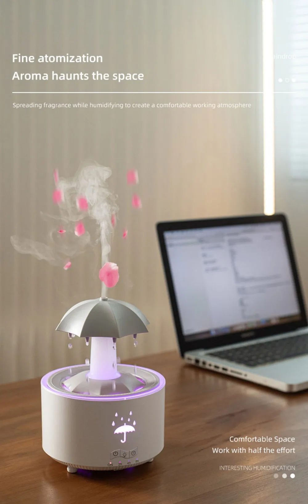 Rotating Umbrella Water Drop Air Humidifier with Colourful Night Lights Mute Spary Home Essential Oil Aroma Diffuser Humidifier