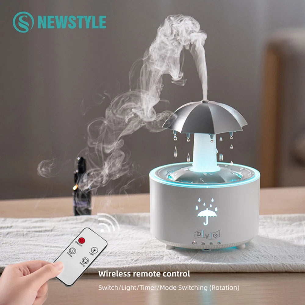 Rotating Umbrella Water Drop Air Humidifier with Colourful Night Lights Mute Spary Home Essential Oil Aroma Diffuser Humidifier