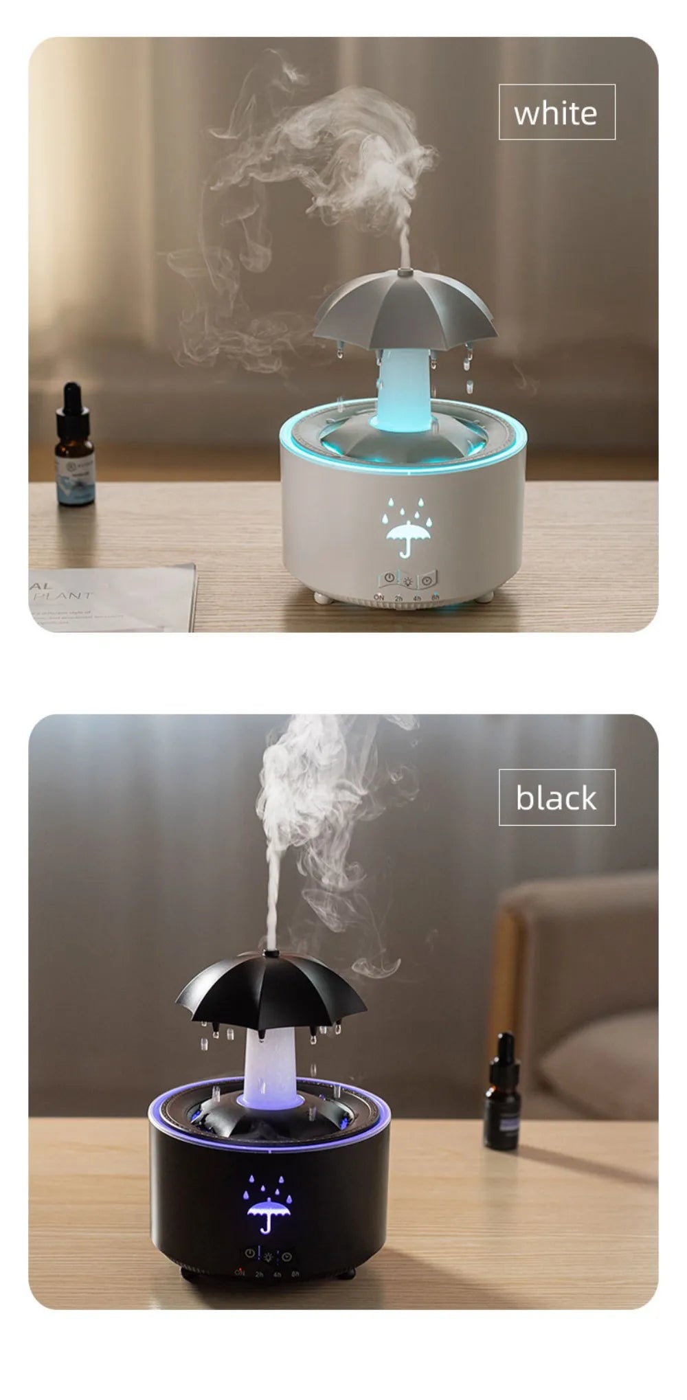 Rotating Umbrella Water Drop Air Humidifier with Colourful Night Lights Mute Spary Home Essential Oil Aroma Diffuser Humidifier